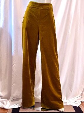 Sezane-NWT-Wide-Leg Velvet Pants in Mustard Gold. Size 44. US 12